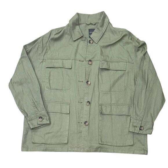 Primark Chore Jacket Women's Large 10-12 Green Utility Military Barn Button Down - Picture 1 of 6